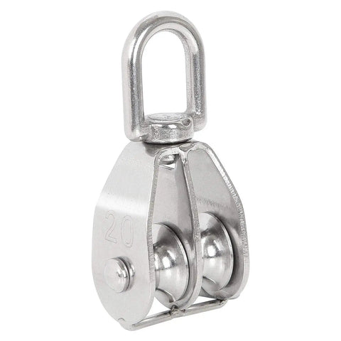 M20 Lifting Double Pulley Block Set Stainless Steel Beefy Heavy Duty Crane Swivel Hook