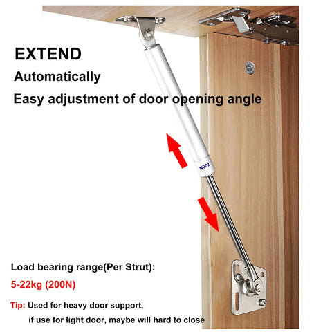 Installed Dual 200N 45Lb Gas Struts For Heavy Lids, 10 Inch Soft Close Gas Spring Hinges, Chrome Plated Silver, in cabinet.