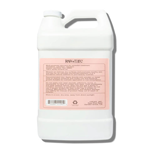 Back label of 1 gallon bottle Food Grade Mineral Oil For Wood And Kitchen Surfaces Vegan Formula Enriched With Vitamin E
