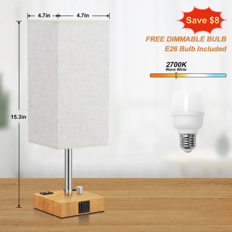 Fully Dimmable Touch Bedside Lamp With Solid Wood Base Included Bulb USB C And USB A Ports Dual AC Outlets Easy Dimmer And Eye Friendly Glow Nightstand Light For Bedroom Or Living Room Cozy Beige Finish