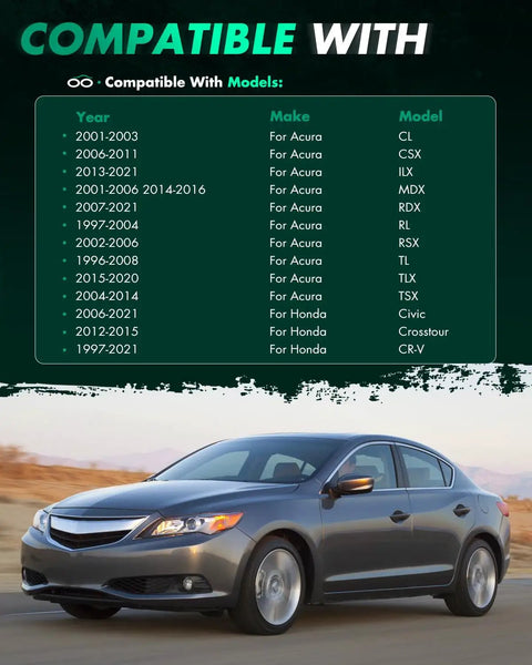 Graphic showing compatibility of 15mm Wheel Spacers Four Pack 5x4.5 Bolt Pattern 64.1mm Hub Bore 12x1.5 Studs with Honda and Acura models.