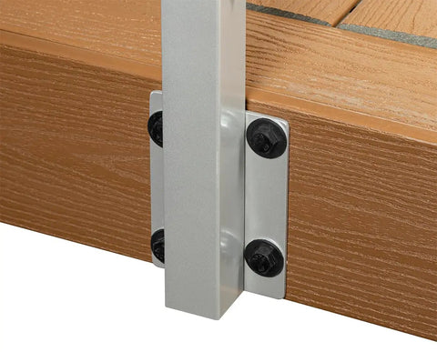 Close-up of pre drilled metal post for This 12 Foot Cable Railing Kit Brings Serious Style To Any Deck Or Patio featuring smooth grey finish.