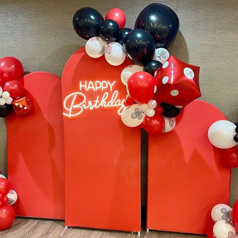 Happy Birthday Custom Neon Sign Lit Up Name Sign LED Light For Wall Decor with balloons, ideal for party decorations.