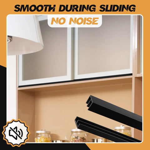 Four Sets Of Four Foot Long Plastic Sliding Door Track Hardware For One Quarter Inch Thick Panels Ideal For Cabinet Doors Glass Windows And Sliding Closets Easy Quick Installation Black installed on cabinet