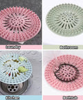 Five Pack Heavy Duty Silicone Hair Catcher Drain Stopper For Shower Tub Kitchen Sink Reusable Strainer Sieve Insert Easy Clean Filter Screen in laundry, bathroom, kitchen, and bathtub.