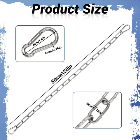 Stainless Steel Gate Chain Lock 20 Inch Heavy Duty Outdoor Fence Security for Gates Camping and Pet Protection, with hooks