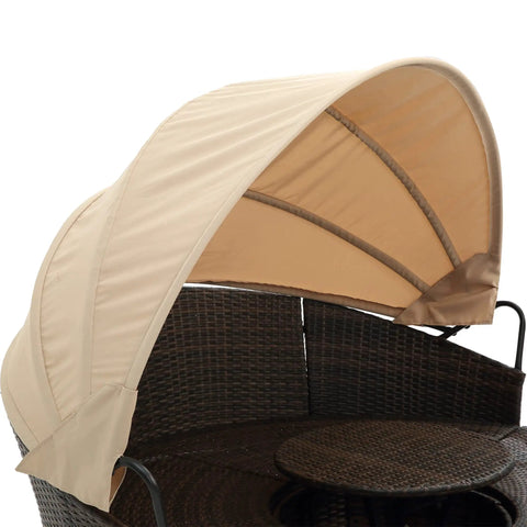 Retractable Outdoor Patio Round Wicker Rattan Daybed With Lift Table And Washable Cushions For Sun Drenched Lounge Sofa That Hits Different On Your Backyard Oasis