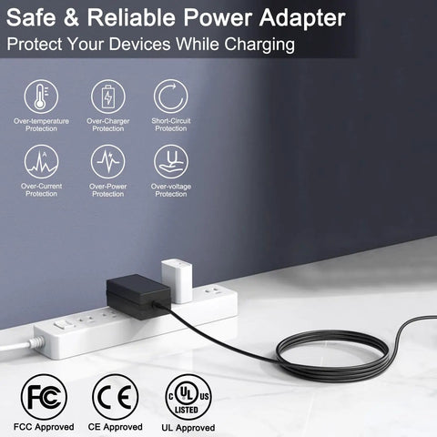 6V AC Power Adapter For Polar Care Cube 10701 Kodiak 10601 And Glacier 10901 Cold Therapy Systems Replacement Power Supply Cord D0660 Hon Kwang Plug In Class 2 Transformer shown plugged into a power strip with safety features listed.