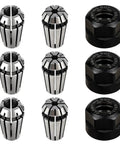 Nine Piece ER11 Spring Collet Nut Set With M14 Thread For CNC Milling Lathe Tooling, including 1/8 and 1/4 inch collets, six collets, and three nuts