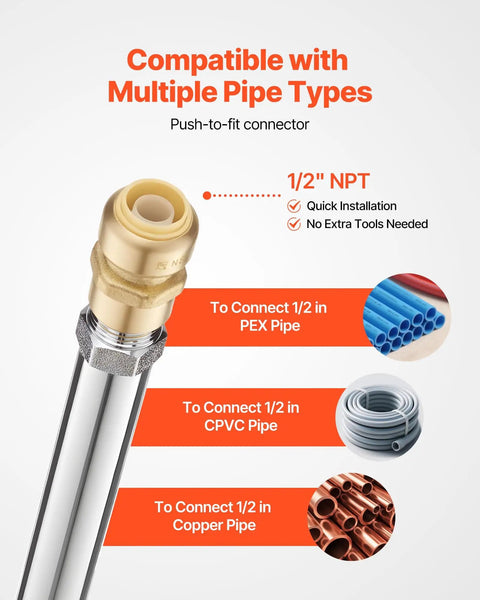 Frost Proof Outdoor Sillcock With No Fuss Anti Siphon Valve And Backflow Preventer Twelve Inch One Half Inch Push To Fit Connector To Three Quarter Inch Hose Bibb No Lead Frost Free Spigot for PEX, CPVC, Copper.