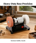 Desktop Electric Grinding Machine 550W Metal Version Built Like A Tank With Sturdy Base And Two Wheels Bench Top Setup Kills It For Sharpening Polishing And Light Workshop Duties Hassle Free, close-up view on sturdy base.