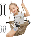 Hand Knitted Toddler Swing Seat With Adjustable Ropes, Outdoor Indoor Swing Set For Kids, shown with carabiners and straps