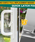 Sliding Patio Door Thumb Latch Lever Replacement Kit Two Pack Fits Jeld Wen And Prime Line Surface Mount Handles Replaces Broken Latches Without Replacing The Whole Handle 1 And Three Eighths Inch Tail Easy To Install shown installed on door