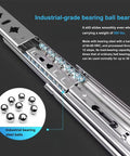 Close-up of industrial-grade bearing ball bearings on Beefy 76mm Wide Heavy Duty Locking Drawer Slides Set One Pair Full Extension