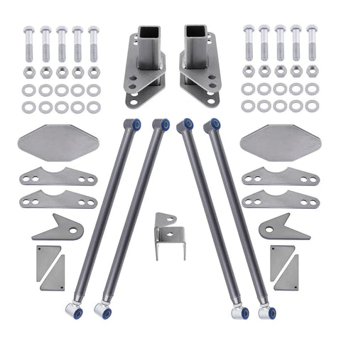 Beefy Adjustable Universal Parallel 4 Link Kit For Car Suspension Upgrades Heavy Duty Steel Links With Zinc End Caps 24 Inch Long Built For Hot Rods And Rat Rods Classic Cars And Air Ride Systems, steel bars and mounts