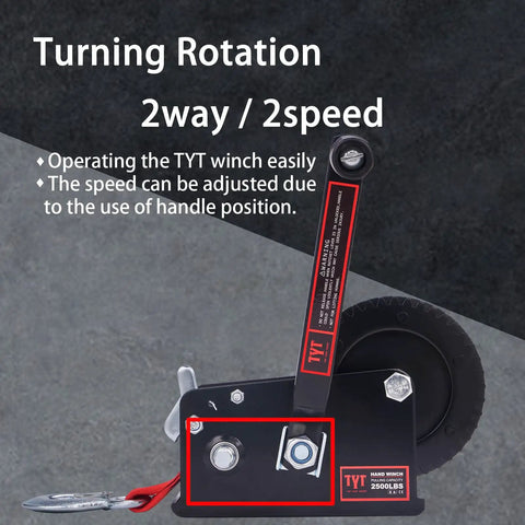 2500 Lb Boat Trailer Winch With 26 Ft Red Strap Built Tough Steel Hand Crank Winch showing turning rotation feature