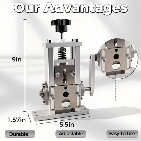 Drill Powered Wire Stripping Machine For Copper Cables 0.06 To 1 Inch Easy To Use Wire Peeler Tool, side view showing adjustments.