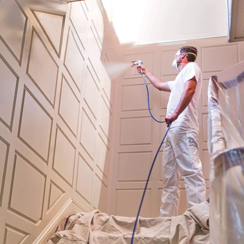 Heavy Duty Cart Paint Sprayer With Full Control Flow And RAC IV Switchtip For Thick Coatings Knocking Out Big Rental Jobs Without Breaking A Sweat Straight Fire Pro Level Setup in use for interior painting.