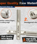 Pro Grade Carbide Brick Mortar Grout Cutter Bit, 10 mm Diameter By 25 mm Length, Hex Shank For Hand Drill, Mortar Raking Bit For Cleaning Old Joints And Grout Residue, Durable D I Y Ready Pack Of Two on textured background with cutting edge details.