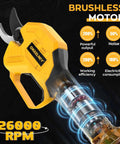 Electric Pruning Shears For 20V Max Battery Brushless Cordless Branch Cutter with exposed motor mechanism and stats