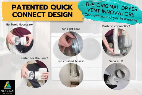 90 Degree Dryer Vent Hose Connector Kit For Tight Spaces With Space Saving Elbow And Hose, Toolless No Fuss DIY Installation steps
