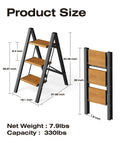 3 Step Aluminum Folding Ladder With Anti Slip Wide Pedals, Ultra Lightweight And Sturdy, Holds Up To 330 Pounds, shown open and folded