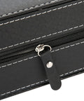 Close-up of the zipper detail on Top Shelf 10 Grid Watch Storage Box With Cushioned Dividers For Organizing Your Cool Watch Collection On The Go Or Desk Display Plus Ring Holder And Travel Essentials Case.