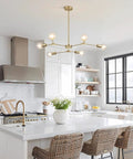 Modern Sputnik Chandelier In Brushed Brass With Six Light Gold Finish Hanging Pendant For Living Room Industrial Style