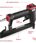 Lightweight Pneumatic 20 Gauge Upholstery Stapler For T50 Staples From One Quarter Inch To Nine Sixteenths Inch with ergonomic grip
