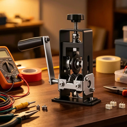 Heavy Duty Wire Stripper Machine For Copper Cable Scrap Recovery Quick Drill Mount Auto Stripping Tool, close-up on gears.