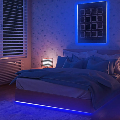Bedroom with 9.8ft RGB LED Strip Lights Kit With Remote Control Dimmer Box For Room Bedroom TV Cupboard Decoration 5050 LEDs Dimmable