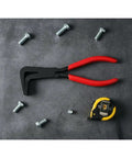 Foldable Edge Pliers For Sheet Metal Angled Seamer With Ergonomic Non Slip Handle on grey surface with bolts and tape measure