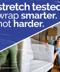 Person using Industrial Strength 18 Inch Stretch Film Wrap Roll Set for Moving and Packing, wrapping couch for protection.