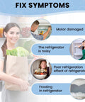 Refrigerator Evaporator Fan Motor For Whirlpool Kenmore Replacement Easy Install Replaces WP2315549 symptoms infographic.