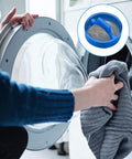 Person loading laundry with inset of blue 20Pcs Washing Machine Water Filter Kit With Inlet Valve Screen Filter Inline Hose Debris Filter.