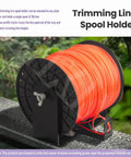 Built Tough Stainless Steel Weedeater Trim Line Spool Holder Rack With Hardware adjustable bracket securing a 3 lb spool of orange trimmer line.