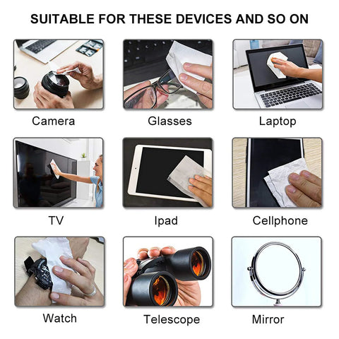 Pre-moistened lens wipes by ALIBEISS; for glasses, cameras, laptops, tablets and other screens