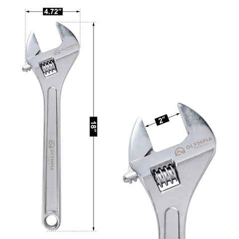 18 Inch Adjustable Wrench Heavy Duty Drop Forged Steel Chrome Plated With Precision Machined Jaws Rust Resistant