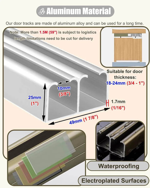 Sliding Closet Door Hardware Kit For Two Bypass Doors With Barn Door Track And Rollers, Easy Install, Champagne Gold Silver Finish