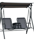 Two Seater Patio Swing Chair With Canopy And Storage Table For Backyard Hangouts, Outdoor Glider Swing With Cup Holder, Gray
