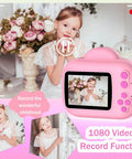 Instant Print Kids Camera For Girls And Grandkids With 1080P HD Video Easy To Use Toy Camera Thermal Printer Includes SD Card Pink Color Perfect Gift For Ages Four Through Ten, pink plastic front view