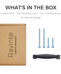 Box and components of 60 Pack 3 Inch Cabinet Pulls Matte Black for Kitchen Cabinets and Drawers Solid Zinc Alloy Hardware