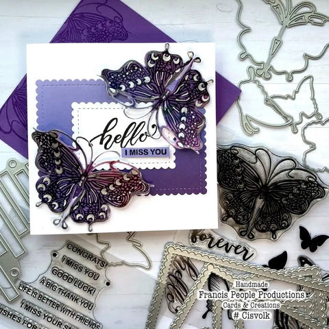 Greeting card with butterflies using 24 Piece Nesting Frame Die Cut Set With Scalloped Borders For Card Making And Paper Crafting