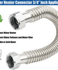 2 Pack 36 Inch Flexible Corrugated Water Heater Hose Connector Heavy Duty Hot Or Cold Water Supply Line Three Quarter Inch Stainless Steel FIP To Connect Water Heater Softener Filter
