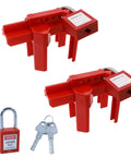 Adjustable Ball Valve Lockout Device for half to two and a half inch valves fits outdoor faucets spigots and pipelines with five padlock compatibility.