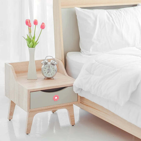 Bedroom scene with Six Pack Soft Silicone Flower Cabinet Knobs Pink Cartoon Drawer Pulls With Screws So Cute For Nursery Bedroom
