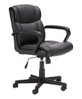 All Day Comfort Office Task Chair with Adjustable Height 360 Degree Swivel Plush Padded Armrests Mid Back Support Black Faux Leather