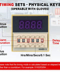 Front view of Industrial Cycle Timer Siren Alarm With Adjustable 5 To 115 Decibel Loud Volume And Auto Repeat Timing Plus Bright Red Flashing Warning Light for factories.