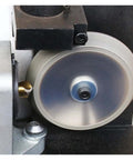 Compact Desktop Drill Bit Sharpener For 3 To 13mm HSS Carbide Twist Bits Adjustable 90 To 140 Degree Angle showing grinding wheel.