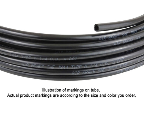 Close-up of One Quarter Inch SAE J844 Nylon Air Brake Tubing 100 Feet Black DOT Approved Pneumatic Nylon Air Line Hose for Truck